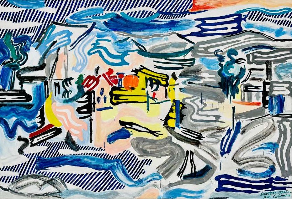 Œuvre tardive dans la carrière de Roy Lichtenstein, ‘Fishing village’ prolonge son exploration de l’expressionisme abstrait. Mêlant de larges coups de pinceau à son esthétique pop, il réinvente les thèmes classiques de l’histoire de l’art, ici le paysage, pour aller vers l’abstraction. Rythmée, colorée, explosive, l’oeuvre questionne la fonction fondamentale du simple coup de pinceau dans notre perception d’un sujet.