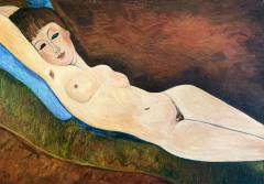 MODIGLIANI-Nu couche au coussin bleu-REDIM-60X92